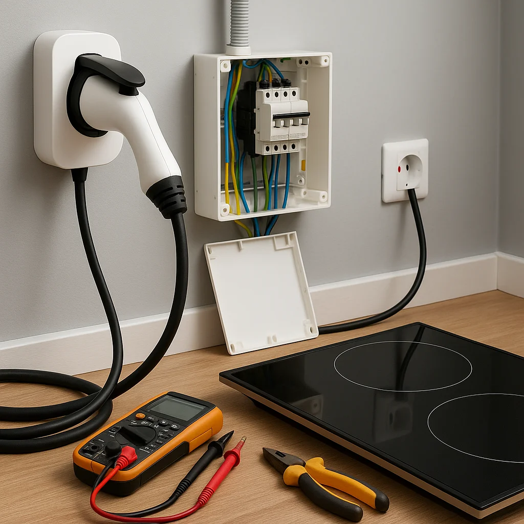 Elektricien installeert groepenkast en laadpunt in moderne woning.