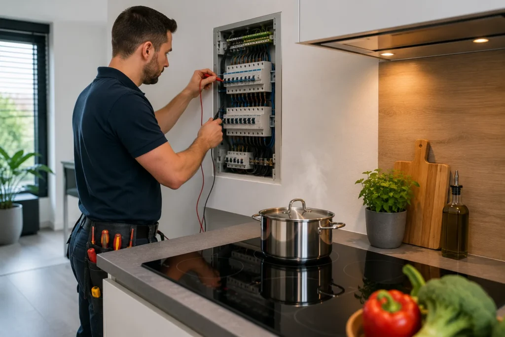 Professionele elektricien Gorinchem controleert een groepenkast voor een veilige overstap naar elektrisch koken.