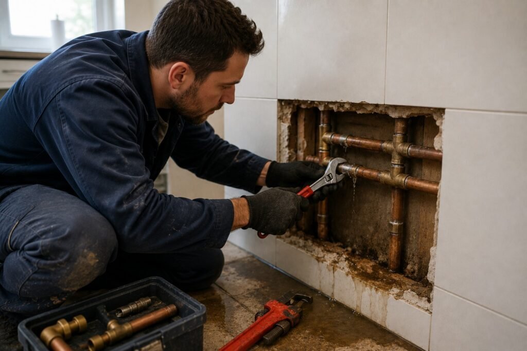 Ervaren monteur voert een professionele waterleidingreparatie uit tijdens een Loodgieter Breda service.