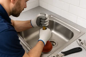 Loodgieter inspecteert oude leidingen in een oudere woning in Dordrecht