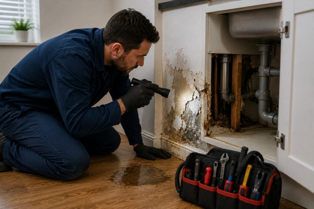 Monteur inspecteert een lekkende waterleiding tijdens een Loodgieter Gorinchem reparatie.