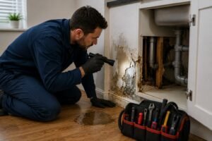 Monteur inspecteert een lekkende waterleiding tijdens een Loodgieter Gorinchem reparatie.