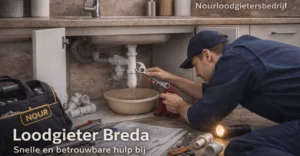 Loodgieter repareert lekkende afvoer onder keukenkast met professioneel gereedschap