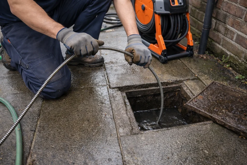 Riool ontstoppen met mechanische veer via buitenput bij woning in Gorinchem